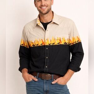 Vintage Roper Western Pearl Snap Shirt XL Horse Sunset Print Colorblock Cowboy